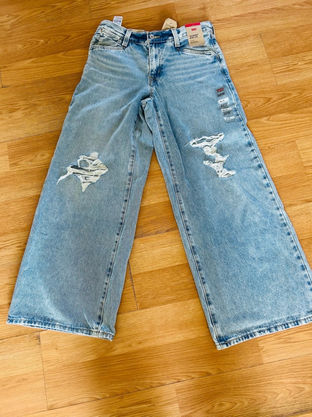 Levi's Light Blue Distressed Wide-Leg Jeans